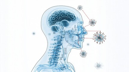 Poster - transparent x ray side view of a human head showcasing the intricate and detailed anatomical structu