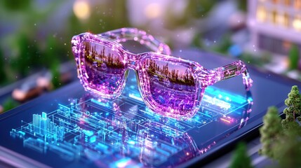 Poster - Futuristic virtual marketplace showcasing innovative holographic storefronts and vivid digital displays creating an immersive shopping experience through advanced technology and modern design