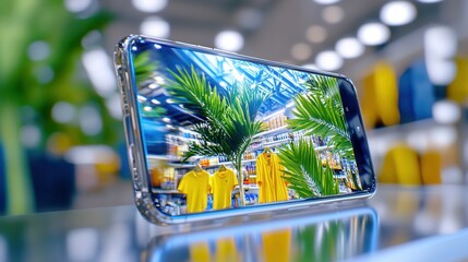 Poster - Futuristic virtual marketplace with immersive and interactive digital storefronts showcasing products and services in a dynamic colorful and innovative 3D environment