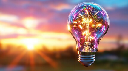 Poster - Cutting Edge 3D Representation of a Futuristic Glowing Light Bulb Symbolizing Innovation Creativity and the Potential for Breakthrough Discoveries  The image depicts a vibrant