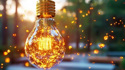 Poster - luminous and vibrant incandescent light bulb glowing with sparkling festive atmosphere elegant and s