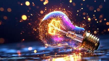 Poster - A cutting edge 3D representation of a futuristic light bulb illuminating with radiant energy showcasing a visionary and innovative concept in the realm of advanced lighting technology