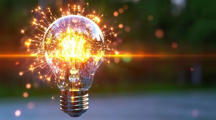 Poster - Cutting Edge 3D Representation of a Futuristic Lightbulb Symbolizing Idea Innovation and Creative Potential  This dynamic and visually striking image captures the essence of breakthrough discoveries