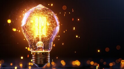 Poster - A glowing light bulb emitting a warm radiant glow illuminating the darkness with its brilliant luminous presence representing the power of ideas