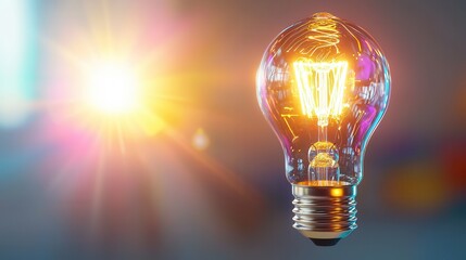 Poster - A 3D rendering of a glowing incandescent filament lamp emitting a warm radiant light and illuminating the surrounding darkness with its brilliant glow