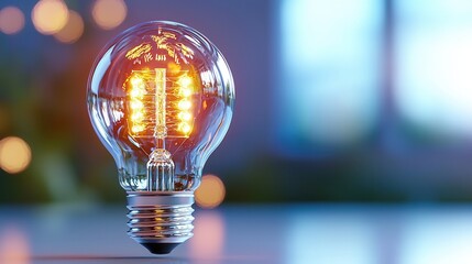 Poster - Glowing vintage style incandescent lightbulb casting a warm inviting radiance  Representing creativity innovation