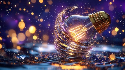Poster - Glowing luminous light bulb emitting radiant electric energy and creating a bright illumination  Incandescent lighting with shimmering sparkling effects and dazzling iridescent gleam