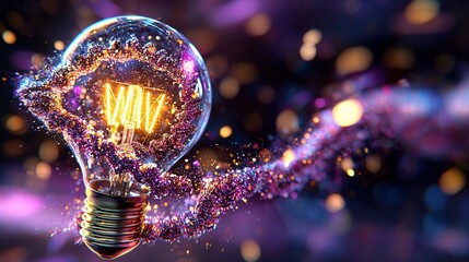 Poster - Mesmerizing Luminous Light Bulb Bursting with Brilliant Radiance and Ethereal Illumination   A captivating 3D visualization showcasing the captivating glow and shimmering energy of an incandescent