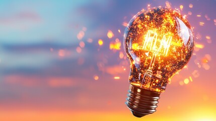 Poster - A modern and stylish 3D render of an incandescent light bulb glowing with bright luminous energy  The image represents the concept of innovation creativity and bright ideas with its radiant
