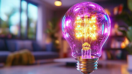 Poster - A modern product style 3D rendering of a luminous and vibrant incandescent light bulb with a glowing filament in a dynamic experimental and conceptual composition showcasing the technology