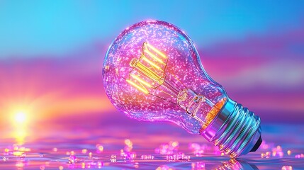 Poster - A modern product style 3D rendering of a luminous glass lightbulb shaped orb glowing with an incandescent radiant energy  This futuristic digital artwork showcases the innovative creative