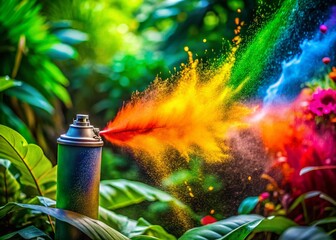 Poster - Vibrant Tropical Spray Paint Explosion: Lush Foliage & Bold Colors Stock Photo