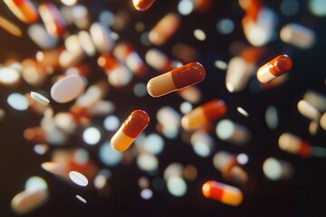 Leinwandbilder - Floating capsules in zero gravity create a mesmerizing abstract display of pharmaceutical innovation and design