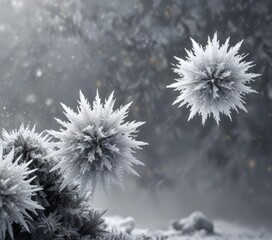 Wall Mural - Large Falling Snow Crystals on Light Gray Background, frost, snowflake, crystal