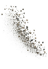 high-resolution image of exploding rocks isolated on white or transparent png background