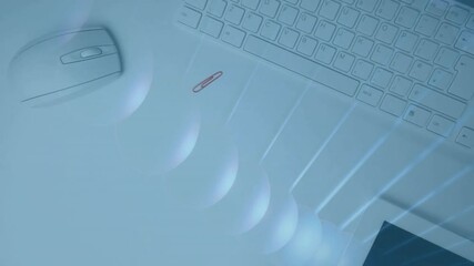 Poster - Abstract light patterns overlaying computer mouse and keyboard in animation design