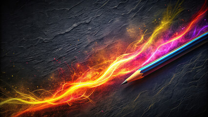 Poster - glowing neon pencil creating vibrant trails of color on dark background