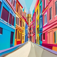 Poster - Ancona, Italy, paper cut illustration - A painting of a street with colorful buildings