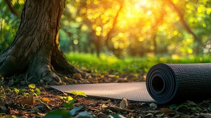 Wall Mural - serene morning yoga session in nature's embrace under the golden sunlight