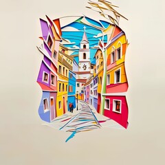 Poster - Lippstadt, Germany, paper cut illustration - A paper cut of a street with a church steeple