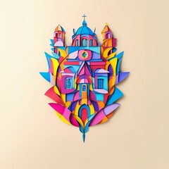Poster - Chamberí, Spain, paper cut illustration - A colorful paper cut of a church