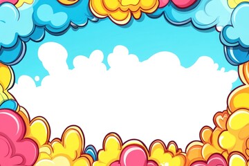 Aufkleber - Cartoon sky framing a white space. Clouds, whimsical border, vibrant color scheme. Bright, sunny, cheerful