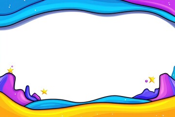 Aufkleber - Colorful abstract cartoon frame with wavy shapes, stars, and white copy space background