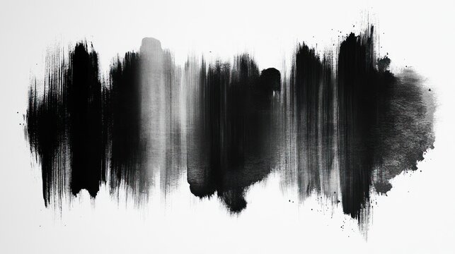 Elegant watercolor ink brush strokes in monochrome shades, white background