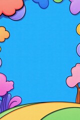 Aufkleber - Colorful cartoon meadow with a blue sky background. Playful illustration style