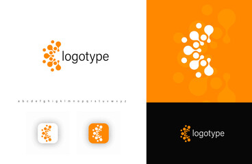 Leinwandbilder - Abstract semi circle, molecular logo with dynamic fluid dots, symbolizing innovation, technology, and networking. Ideal for science, biotech, media, and digital startups. Modern vector logo concept
