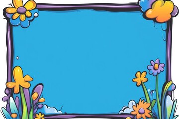 Aufkleber - Colorful floral frame displays inviting background with flowers and cartoon clouds on white