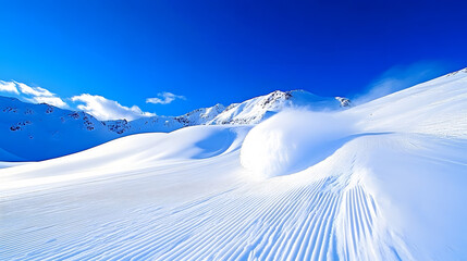 Aufkleber - A stunning winter landscape featuring pristine snow-covered hills under a clear blue sky and distant mountains