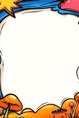 Aufkleber - Colorful frame with mushrooms and sky background, blank copy space for content insertion or display