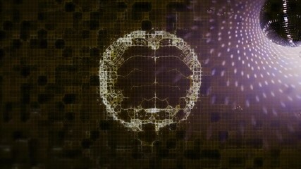 Poster - Animation of glowing skull pattern with digital grid and light reflections