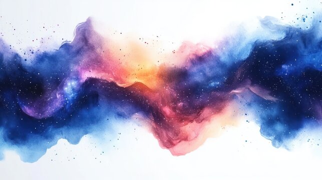 Magical watercolor galaxy with dreamy stars and nebulas, white background