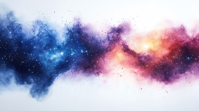 Magical watercolor galaxy with dreamy stars and nebulas, white background