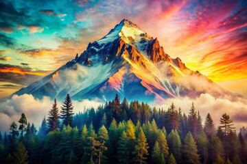 Poster - Washi Tape Mountain Peak Texture: Double Exposure Abstract Art