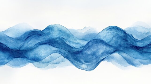 Minimalist watercolor wave patterns in soothing blue tones, white background