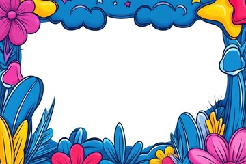 Aufkleber - Floral frame colorful flowers and plants bloom under starry night clouds