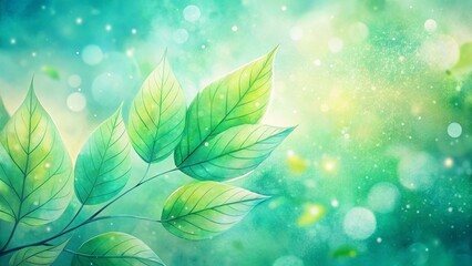 Poster - Watercolor Manga Leaf Background Texture with Bokeh Effect - Soft Pastel Green
