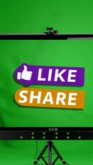 Poster - Engaging social media animation with like and share icons on green screen background