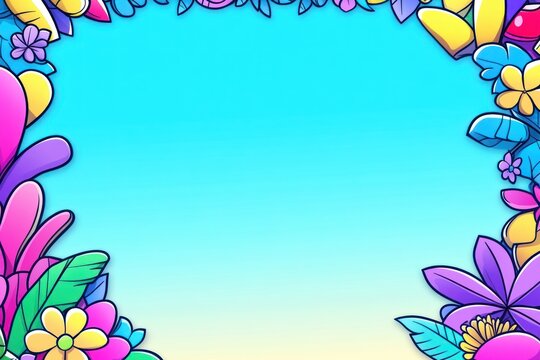 Vibrant floral border against gradient backdrop provides a decorative frame for text and graphics