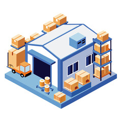 Poster - Various packages are neatly arranged inside a warehouse, preparing for shipping and inventory management while utilizing available storage space effectively