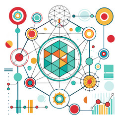 Poster - Intricate graphs and patterns are visually displayed in an abstract design, showcasing vibrant colors and geometric shapes interacting in complex arrangements and movements