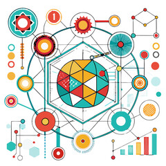 Poster - Visual representation showcases complex graphs and patterns dynamically illustrating data interactions using vibrant colors and geometric shapes