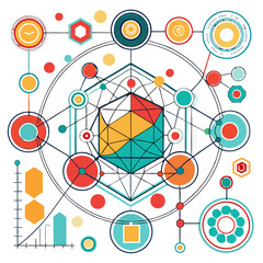 Poster - Vibrant shapes and colors illustrate intricate graphs and patterns, showcasing a blend of mathematical precision and artistic representation. This dynamic design invites exploration