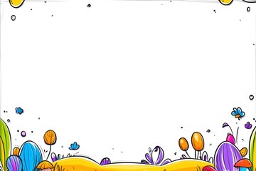 Aufkleber - Whimsical cartoon plants border a bright, empty space for your text, design, or artwork