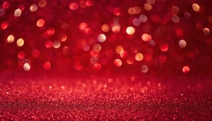 Poster - shimmering red glitter background with soft glowing bokeh, festive holiday texture for christmas, valentine's, luxury design

