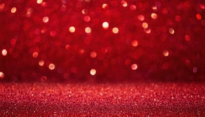 Poster - shimmering red glitter background with soft glowing bokeh, festive holiday texture for christmas, valentine's, luxury design

