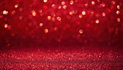 Poster - shimmering red glitter background with soft glowing bokeh, festive holiday texture for christmas, valentine's, luxury design

